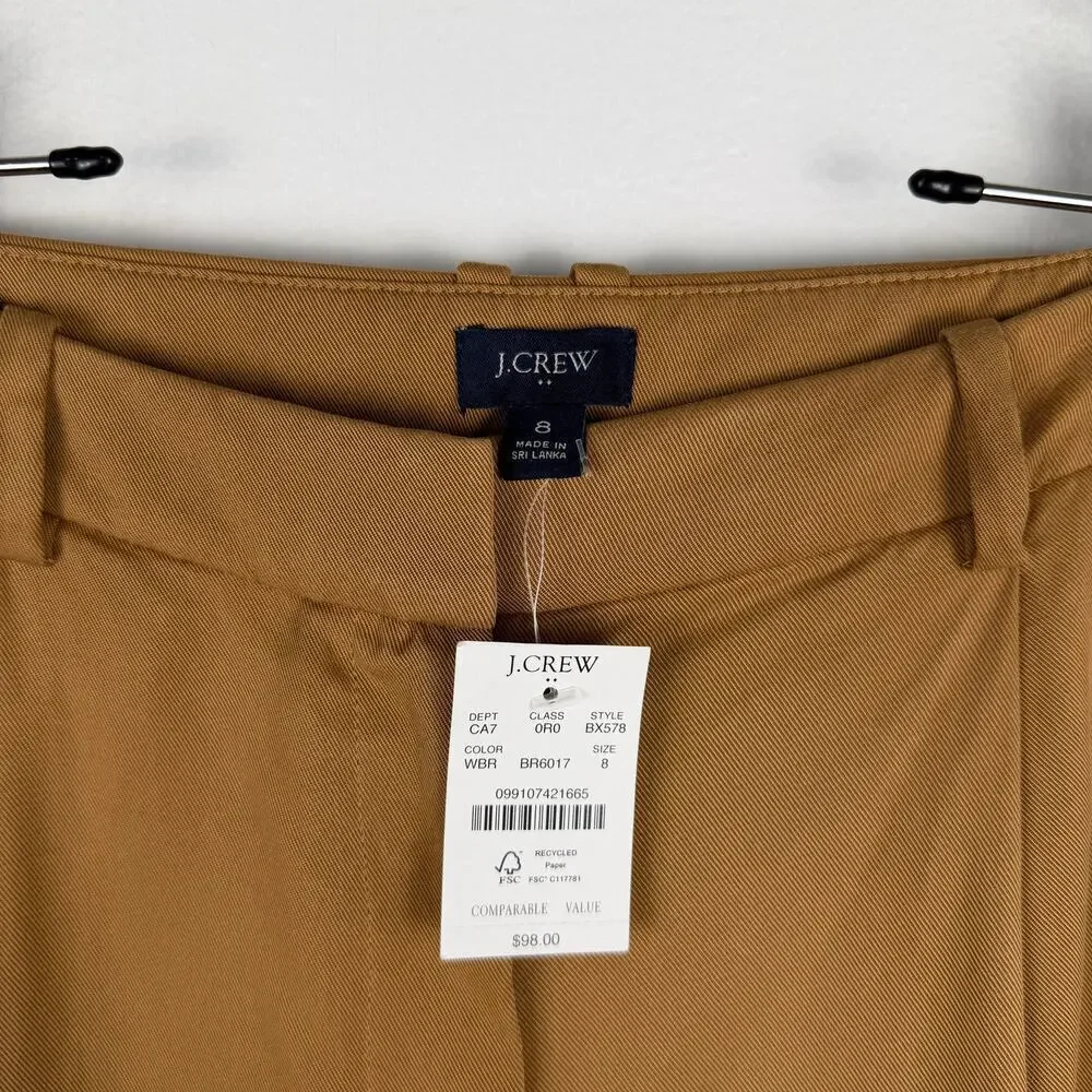 J. Crew Tan Brown Wide-leg pleated twill trouser pants Tencel Lyocell Women's 8